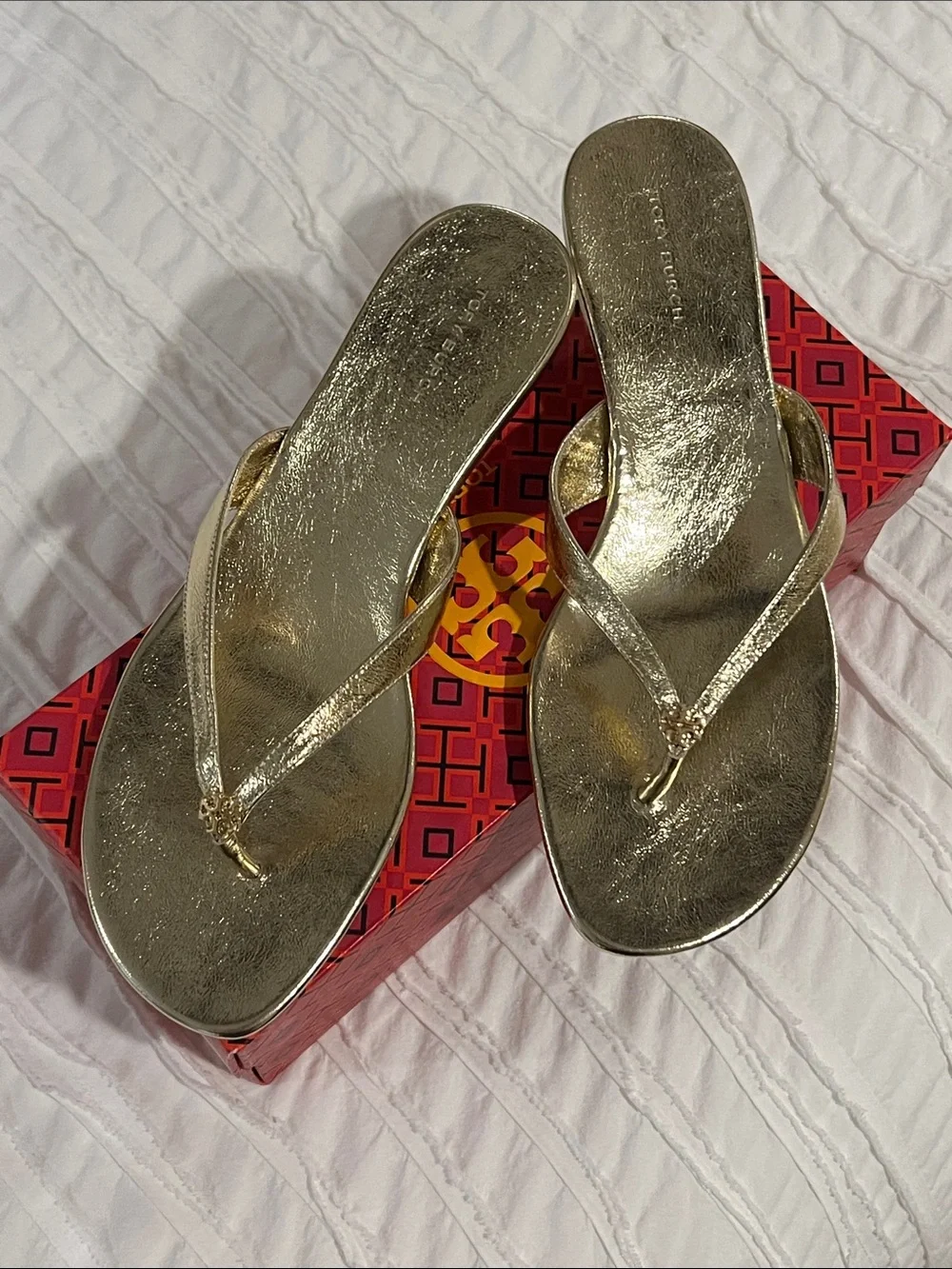 Tory Burch Gold Metallic Capri Thong Sandals